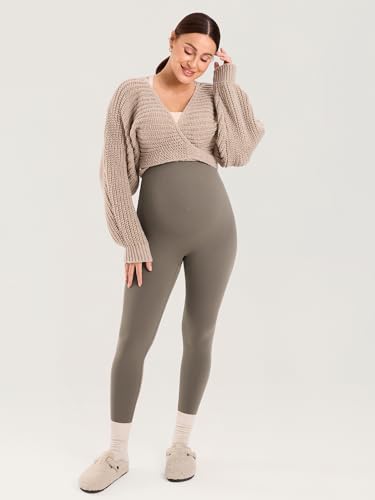 MOMANDA Seamless Maternity Leggings 25" - color: Nomad Grey, size: Large