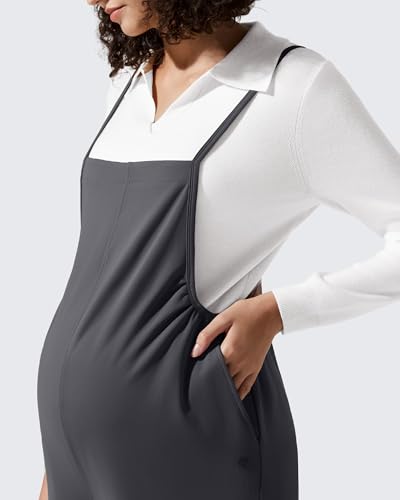 G4Free Maternity Jumpsuits Adjustable Strap Wide Leg Pregnancy Rompers - color: Dark Gray, size: X-Small