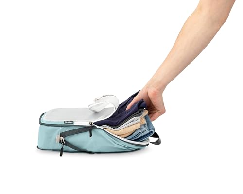 TRIPPED Travel Gear Large Compression Packing Cubes with Mesh 6-Piece Set - color: Dusty Teal