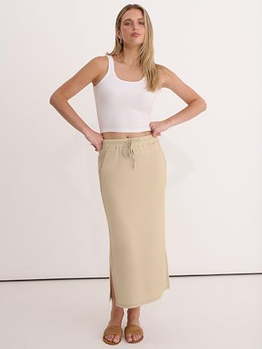 ANRABESS Air Layer Fabric Maxi Skirts for Women - color: Almond, size: Small