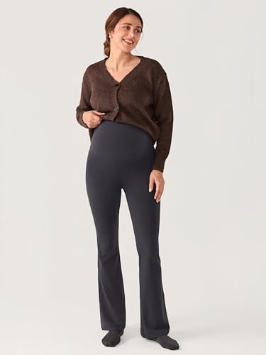 MOMANDA Cotton Maternity Foldover Pants 30.5" - color: Graphite Grey, size: Small