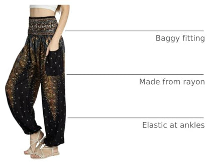 Tranquil Threads High-Waisted Boho Harem Yoga Pants for Women - color: Golden Black, size: X-Small