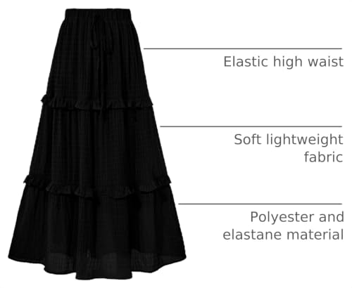 BTFBM Casual Solid Maxi Skirt Fall Clothes Flared A-Line Skirts for Women - color: Black, size: Small