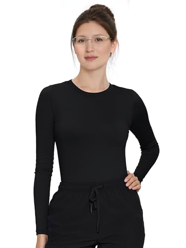 3 Pack Underscrub Long Sleeve Women High Crew Neck, Scrub Undershirt - color: Black, size: XX-Small