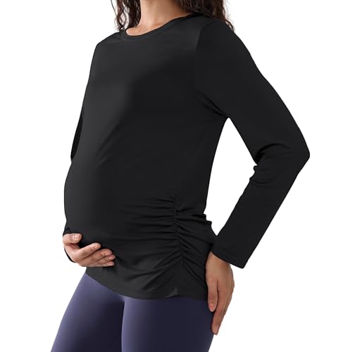 Joyaria Cooling Maternity Shirts Long Sleeve Bamboo Viscose for Women - color: Black, size: Medium