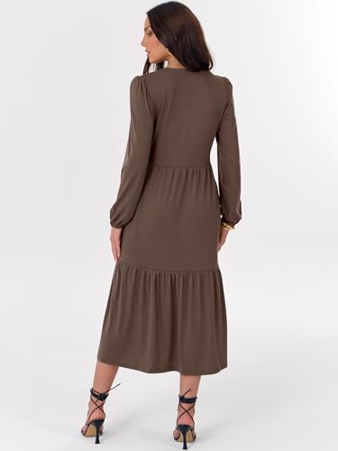 ANRABESS Women's Long Sleeve Fall Flowy Boho Maxi Dresses - color: Brown, size: XX-Large