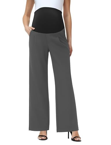 V VOCNI Women's Maternity Work Pants Wide Leg - color: Dark Grey, size: Medium