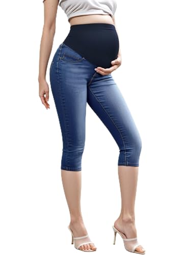 Hybrid & Company Women's Maternity Capri Pants - color: Capri-qm4822s-mediumblue, size: Medium