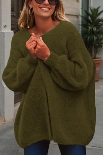 dowerme Women Open Front Slouchy Cozy Chunky Knit Cardigans - color: Army Green, size: Medium