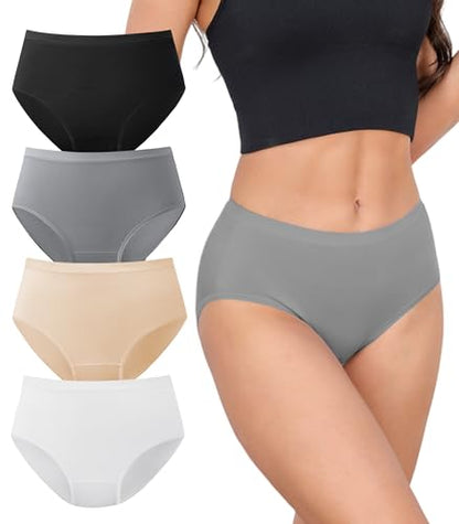 DAVID ARCHY Women's Bamboo Rayon Briefs, High-Waisted Underwear, 4/6 Pack - color: Pastel Parchment / Stretch Limo / Wild Dove / Cloud Dancer, size: Small