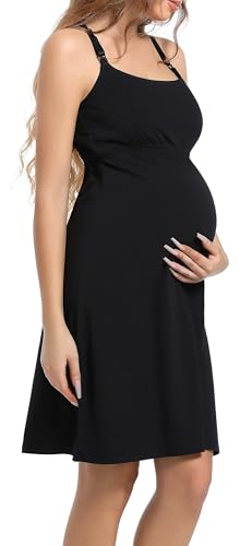 SUIEK 3-Pack Nursing Nightgown Maternity Pajamas Breastfeeding Tank Dresses - color: Black+black+black - 3-pack, size: Medium