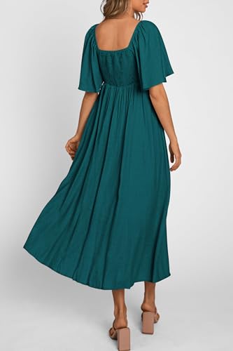 PRETTYGARDEN Women's Summer Bow Tie V Neck Midi Dresses - color: Malachite Green, size: XX-Large