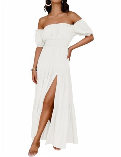 ZESICA Womens 2026 Summer Off Shoulder Boho Maxi Dress - color: White, size: Small
