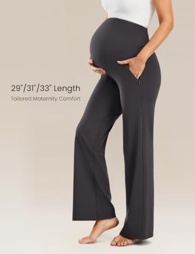 JOYSPELS Smooth Feeling Wide-Leg Maternity Work Pants Soft Pregnancy Yoga Pants with Zippered Pockets Over The Belly - color: Mixgrey, size: Small