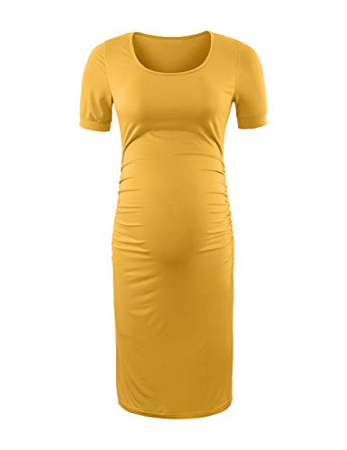 Peauty Side Ruched Maternity Bodycon Dress Short Sleeve Style Baby Shower - color: K. Ginger, size: Medium
