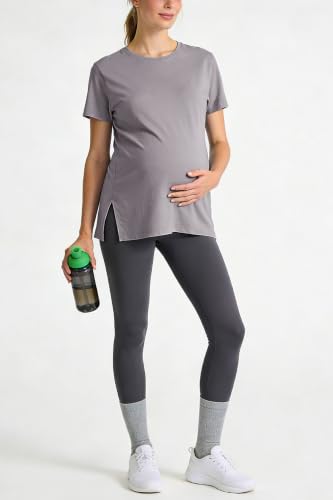 Women's Maternity Shirts Short Sleeve Split Hem Pregnancy Tops Clothes - color: Grey Purple, size: Medium