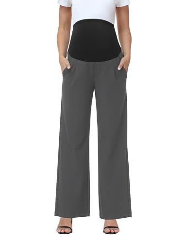 Maternity Pants Work Stretchy Wide Leg Dress Pant - color: Dark Grey, size: X-Large
