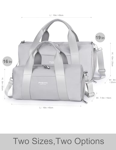 19" Grey Personal Gym Bag for Women,with Shoe Compartment & Wet Pocket - color: Grey, size: 19" Medium Size