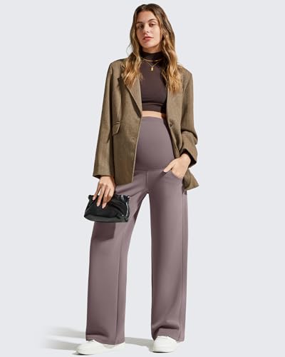 G4Free Maternity Pants Pregnancy Wide Leg Sweatpants High Waist Modal Soft - color: Taupe, size: Medium