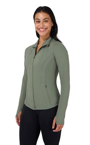 90 Degree By Reflex Full Zip Running Track Jacket Lightweight Athletic Slim Fit Jacket with Thumbholes - color: Mountain Sage, size: Medium