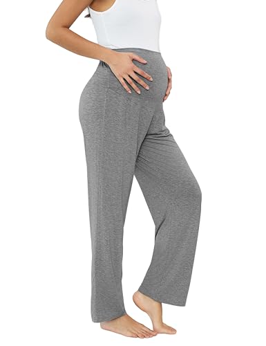 Joyaria Bamboo Viscose Maternity Sweatpants Over Belly Lounge Pants - color: Grey, size: Small