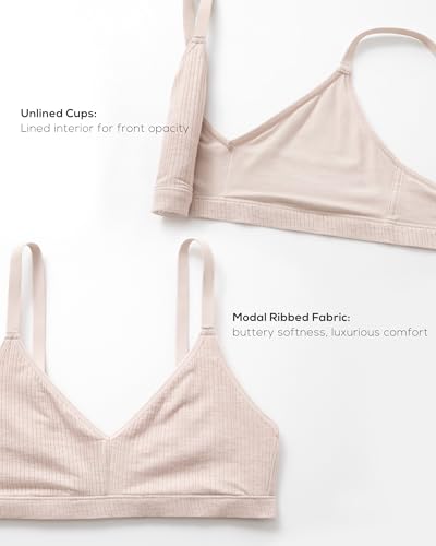 Natrelax Modal Ribbed V Neck Bralette - color: Light Khaki Heather, size: Medium