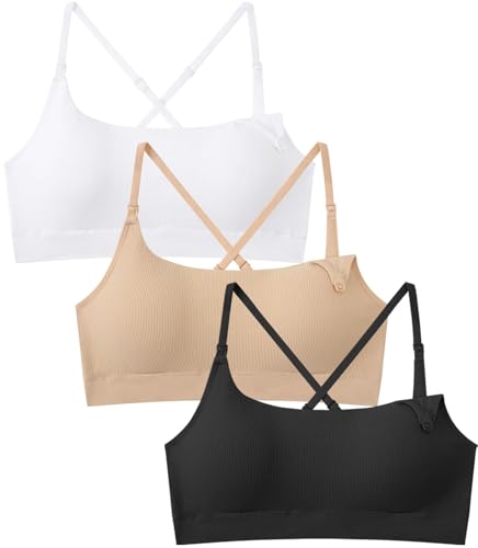 Women Nursing Bra for Breastfeeding Seamless Maternity Bra 3Pack - color: Black/Skin/White, size: Medium