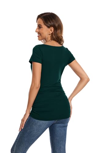 Smallshow Women's 4 Pack Maternity Shirts Short Sleeve Pregnancy Tops Clothes - color: Black-deep Green-light Grey-teal(4 Pack), size: Small