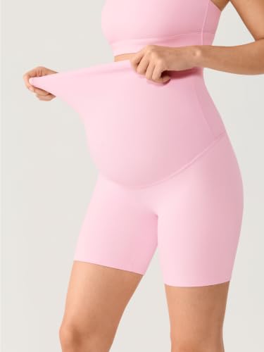 MOMANDA No Front Seam Maternity Biker Shorts 6" - color: Sweet Pink, size: Large