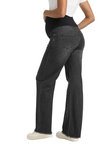 Foucome Women's Maternity Jeans Straight Leg - color: Wash Black, size: X-Large