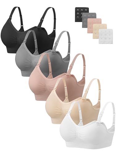 Angelhood Women Nursing Bras for Breastfeeding 5 Pack, Maternity Sleep Bra - color: 5 Pack Multicoloured a, size: Small