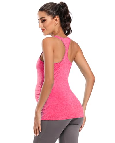 Ecavus Women's Maternity Tank Tops Racerback Ruched Workout Top - color: Heather Pink, size: Large