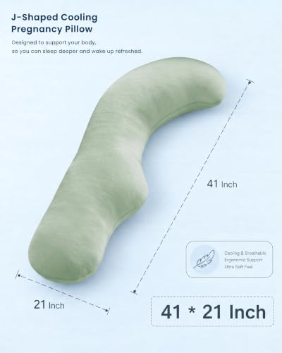 YZ HOME Cooling J Shaped Pregnancy Pillow, Removable Cover - color: J Shaped-green