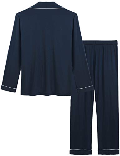Joyaria Women's Cooling Bamboo Viscose Pajama Set Long Sleeve Button Front - color: Long-navy, size: XX-Large