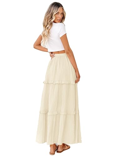 BTFBM Casual Solid Maxi Skirt Fall Clothes Flared A-Line Skirts for Women - color: Beige White, size: XX-Large