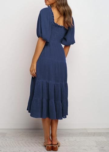 R.Vivimos Women's Cotton Off-Shoulder A-Line Midi Dresses - color: Navyblue, size: X-Large