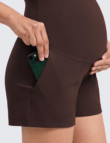 CRZ YOGA Maternity Linerless Casual Shorts 4" - color: Hot Fudge Brown, size: Medium