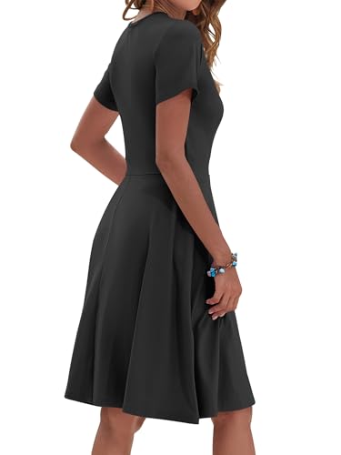 Womens Summer Floral Faux Wrap A-Line Dress with Pockets - color: Black, size: X-Small