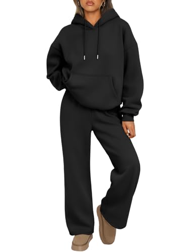 Trendy Queen Womens 2 Piece Lounge Sweat Sets Matching Sweatsuits - color: Black, size: Small