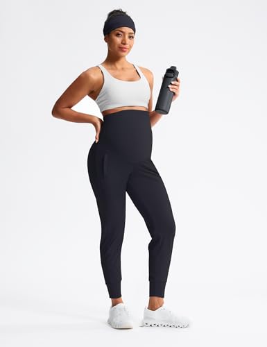 Mama Land Maternity Joggers Over Belly Pants with Zipper Pockets - color: Navy Blue, size: Small