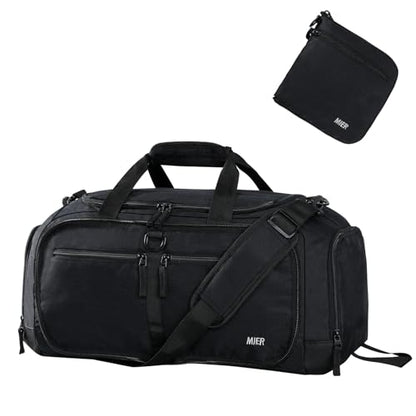 MIER Packable Travel Duffle Bag with Shoe Compartment, 50L, Black - color: Black, size: 50L