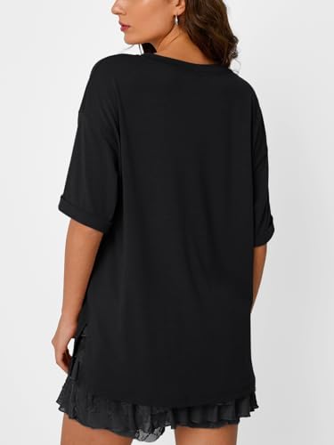 Trendy Queen Plus Size Oversized V Neck Tshirt Tops Workout Wear - color: Black, size: X-Large