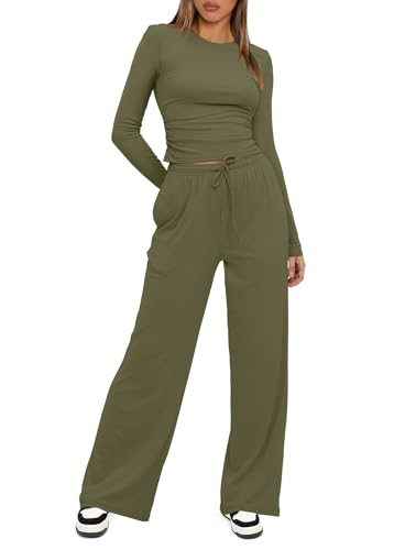 Darong Women's 2 Piece Matching Lounge Sets 2026 Fall Casual Outfits - color: Army Green, size: Medium