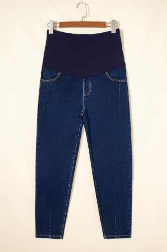 BLENCOT Maternity Jeans Over Belly Straight Leg High Waist Pregnancy Pant - color: Sail Blue, size: Medium