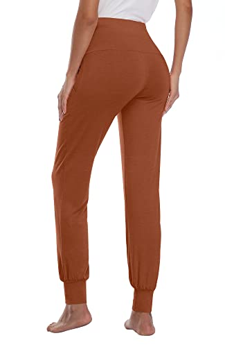 AMPOSH Women's Maternity Pants Stretchy Lounge Workout Sweatpants Casual Loose Comfy Pregnancy Joggers with Pockets - color: Caramel, size: Medium