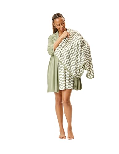 Motherhood Maternity Womens Nursing Chemise Nightgown, Robe and Swaddle 3-Piece Set - color: Checkmate Sage, size: Medium