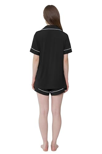 Cherrydew Women's Bamboo Viscose Cooling Button Up Pajama Shorts Set - color: Black, size: X-Large