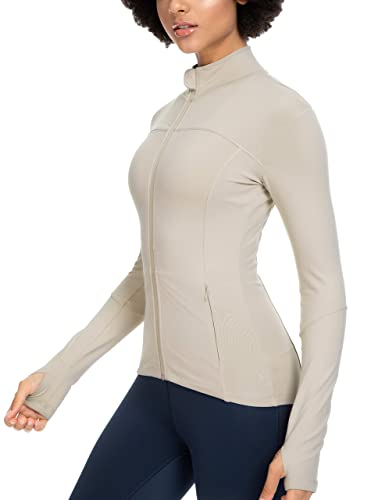 Queenie Ke Womens Running Jackets with Zipper Pockets - color: Beige, size: XX-Large