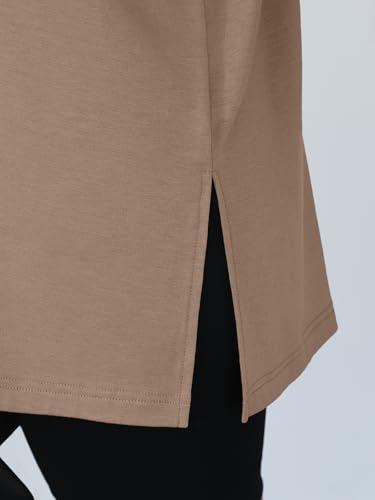 Trendy Queen Womens Oversized Side Slit Long Sleeve Shirts Fall Tops - color: Khaki, size: Small