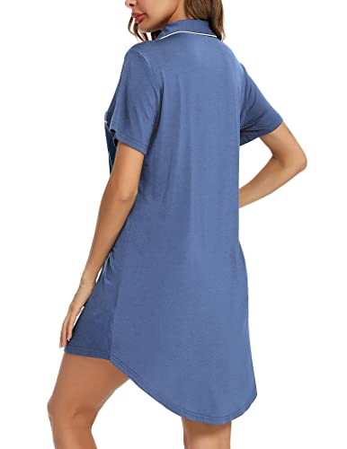 Pjmlifecoco Women's Button Down Nightgown Short Sleeve Sleep Shirt - color: Blue, size: Small